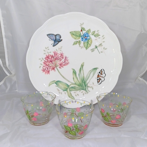 Lenox Butterfly Meadow Plate & 3 Handpainted Cups - Picture 1 of 6